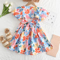 Bear Leader Girls Dresses 2023 Summer New Baby Girls Colourful Floral Short-sleeved Dresses 3-7 Years Old Girls Clothing