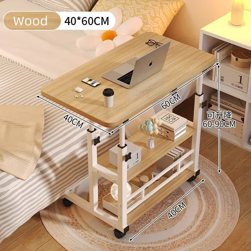 Simple Adjustable Laptop Desk with Wheels Movable Bedside Computer Table Lift Computer Desk Bedroom Office Portable Study Table