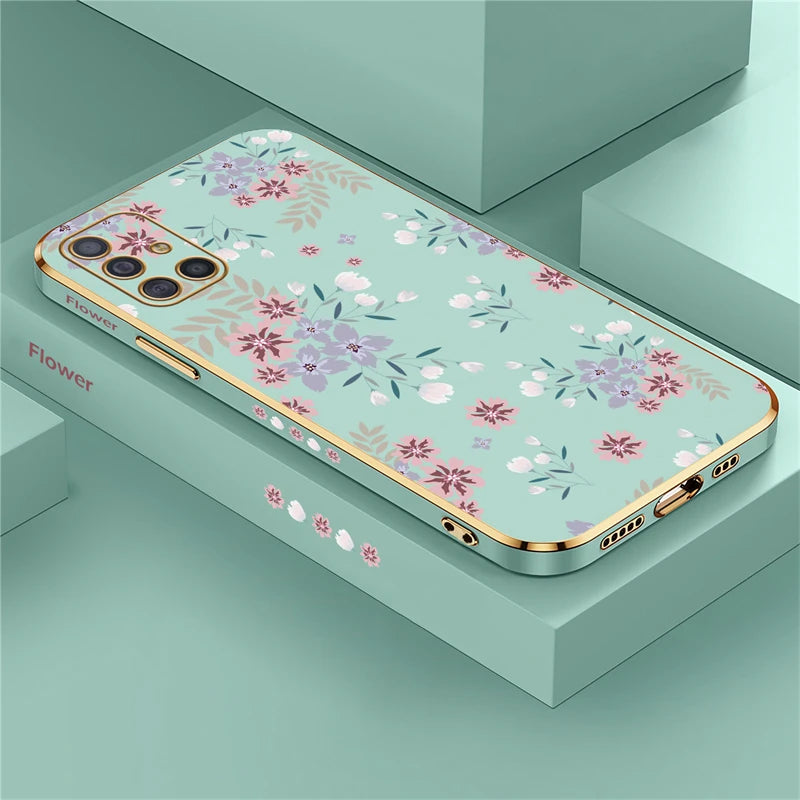 A51 Plating Phone Case For Samsung Galaxy A71 A50 A30 A20 A10 A10S A21S Silicone Soft Pattern Flower Cover Cases