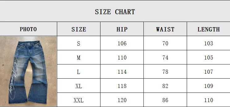 Street Retro Harajuku Y2K Jeans Women High Street Trendy Vintage Clothing Hip-hop Punk Casual Blue Denim Micro-flare Pants