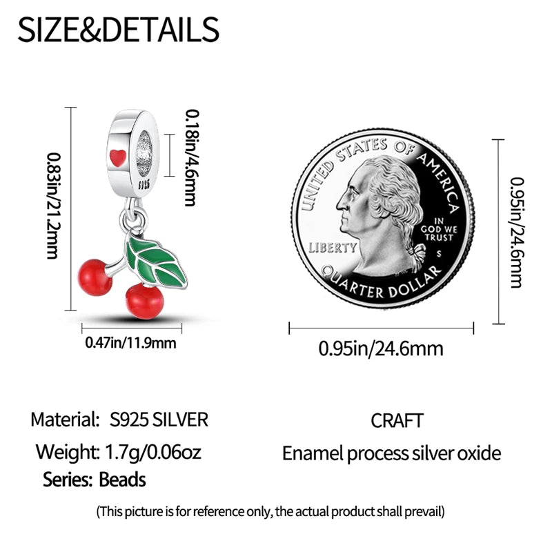 New 925 Silver Color Strawberry Cherry Fruit Series Charms Beads Fit 3mm 925 Original Bracelets DIY Birthday Jewelry Gifts