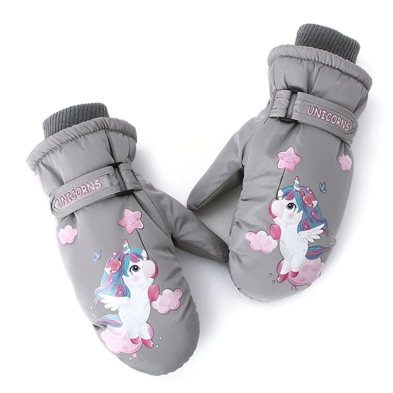 Kids Ski Gloves Waterproof Children Outdoor Gloves Cartoon  Print Cycling Gloves Anti-slip Mittens for Girls Boys Dropshipping