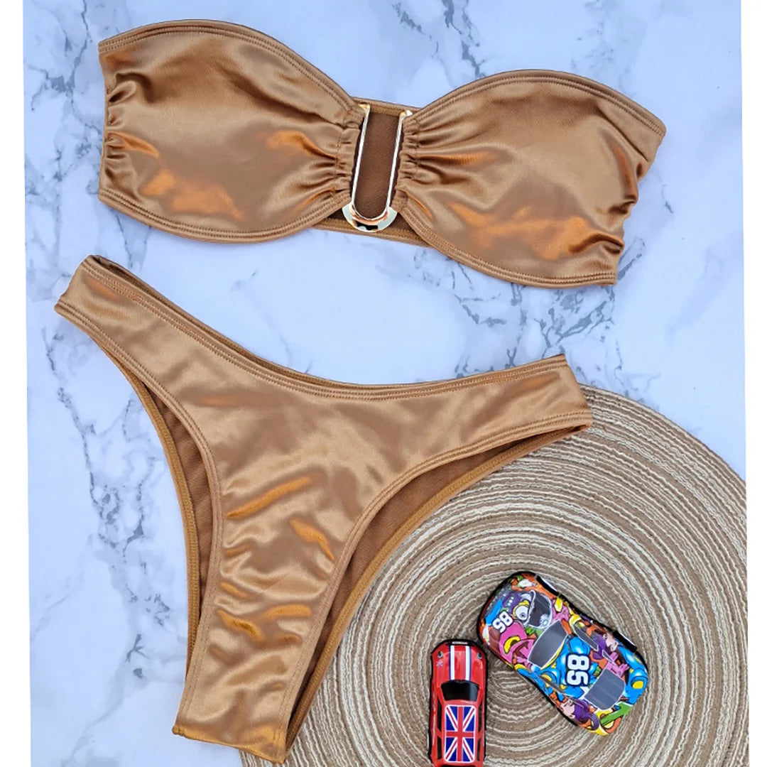 New Sexy Bandeau Strapless Bikini Female Swimsuit Women Swimwear Two-pieces Bikini set Padded Bather Bathing Suit Swim V4647D