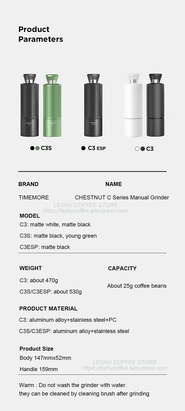TIMEMORE Chestnut C3S / C3ESP Manual Coffee Grinder Upgrade All-metal Body & Anti-slip Design Portable Grinder S2C Burr Inside