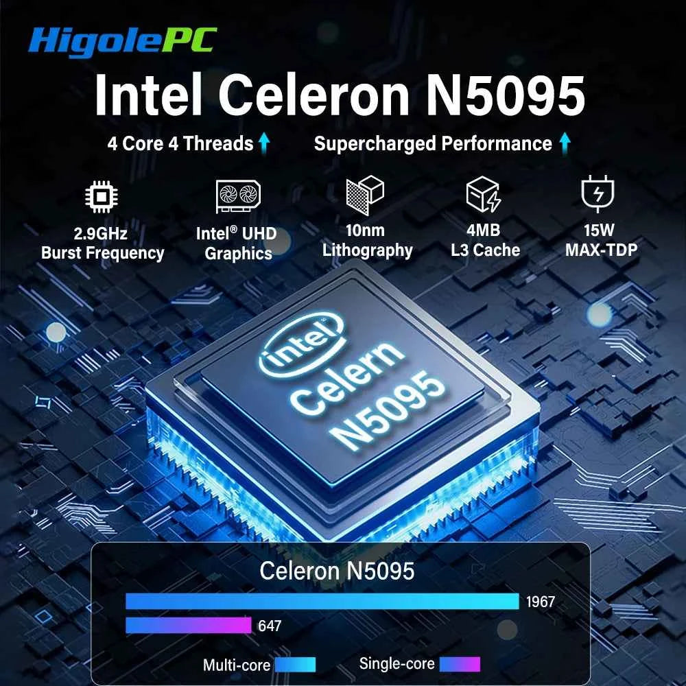 Higole F10 10.1'' Fanless Mini PC Intel N5095 Windows 11 WiFi5 8GB 128GB 5000mAh 4K RS-232 RJ45 Laptop Desktop PC Mini Computers