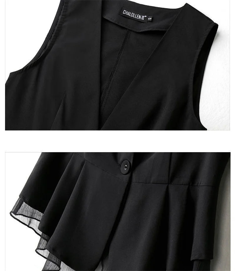 2024 Spring Summer Women's New Chiffon Vest Thin Short Sleeveless Vest Waistcoat Female Korean Slim And Slim Cardigan Black Vest