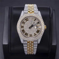 Iced Diamond Men's Luxury Watch Stainless Steel Band Roman Numeral Analog Quartz 40mm Round Case Sapphire Crystal Deployment