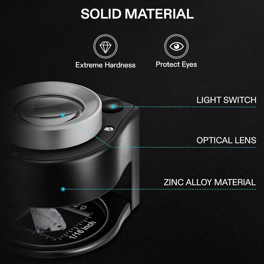 30X Loupe Magnifier With 6 Light Desktop Portable Metal Magnifier Folding Scale Sewing Magnifying Glass For Jewelry Tool