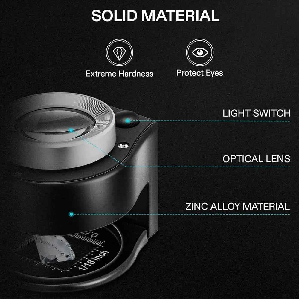 30X Loupe Magnifier With 6 Light Desktop Portable Metal Magnifier Folding Scale Sewing Magnifying Glass For Jewelry Tool