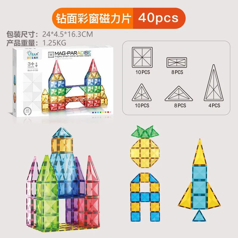 Magnetic Sheet Building Blocks Set Diamond Surface Color Window Educational Assembly Bricks Kid Concentration Training Toy Gift
