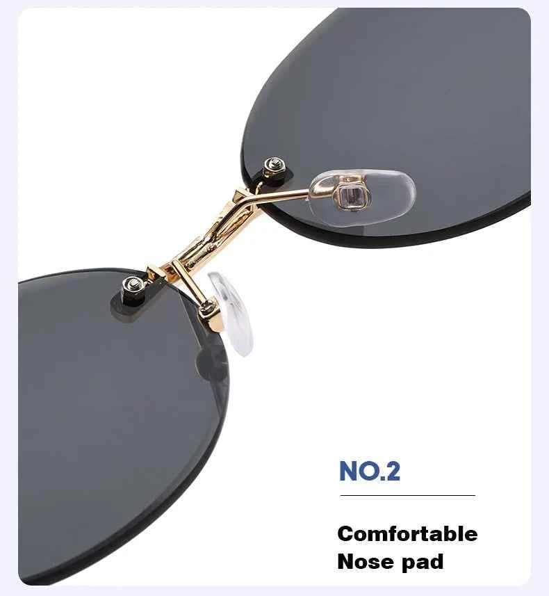 Popular Women Men Shades Oval Sun Glasses for Female Male Summer Traveling UV400 Rimless Sunglasses Round Fashion Gafas De Sol