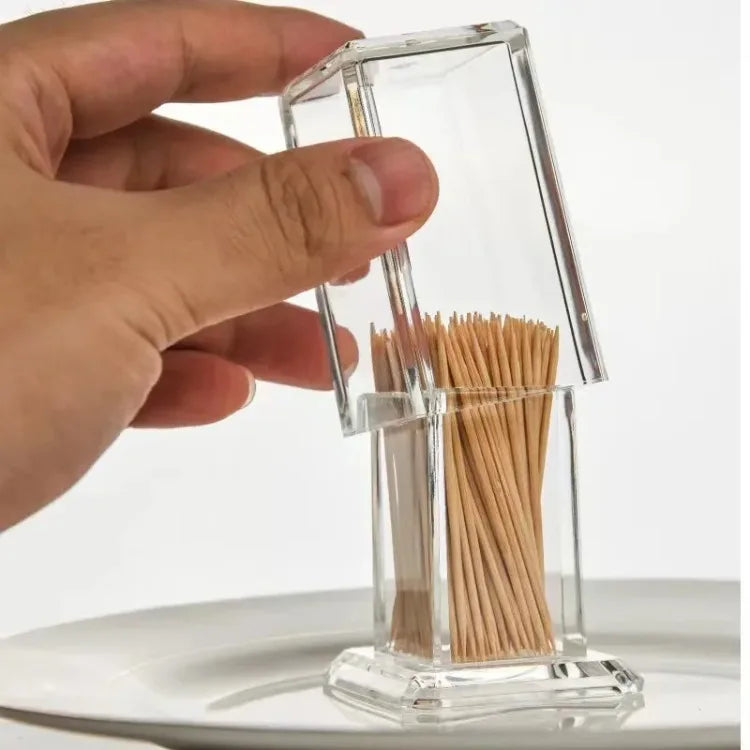 Acrylic Material Transparent Square Dustproof Toothpick Storage Organizer Box With Lid For Home Living Room