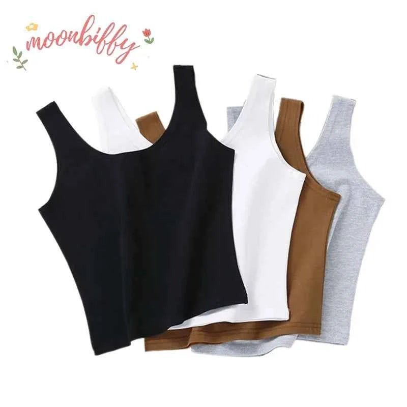 Fashion Sexy Women Candy Colour Tanks Tops Short 100% Cotton Casual Camisole Tube Top Female Sleeveless Cropped Vest