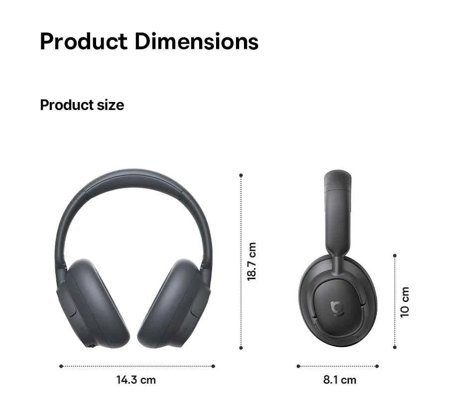Baseus Bass EH10 NC Wireless Headphones Bluetooth 6.0 Noise Canceling 45dB Over Ear HeadsetSpatial Audio Earphone 80H Time