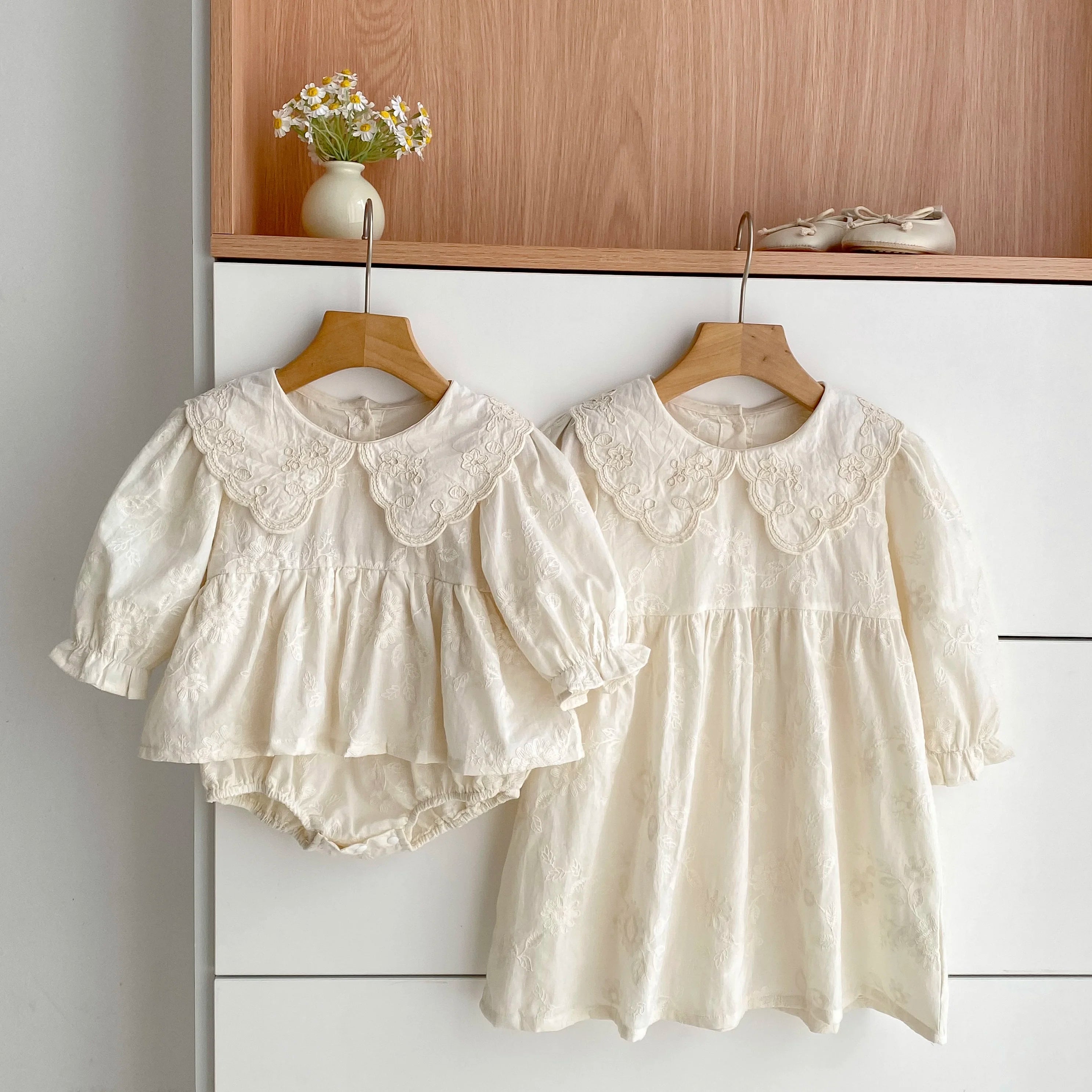 Autumn Baby Bodysuit Sisters Dress Flower Embroidery Dress Infant Girls Toddler Outfit  Baby Girls Rompers Family Sister Dress