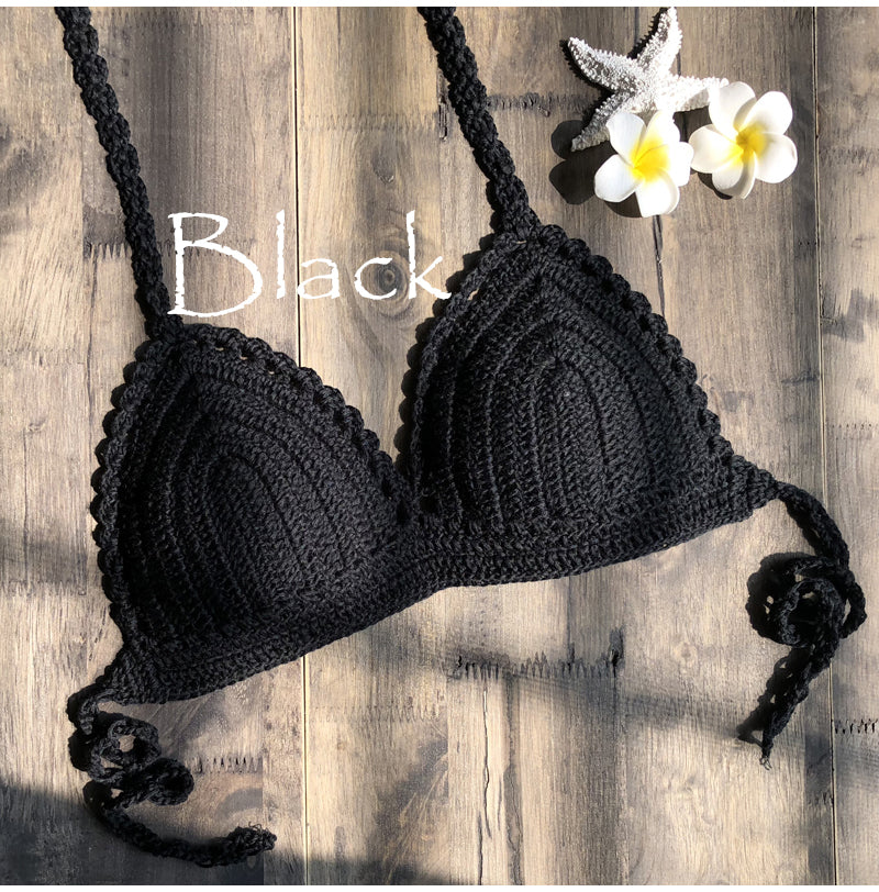 CROCHET BIKINI 2023 Sexy Top Handmade Knit Crochet Crop Top Women Summer Swimwear Camisoles Push Up Beach Tanks Halter Yoga Bras