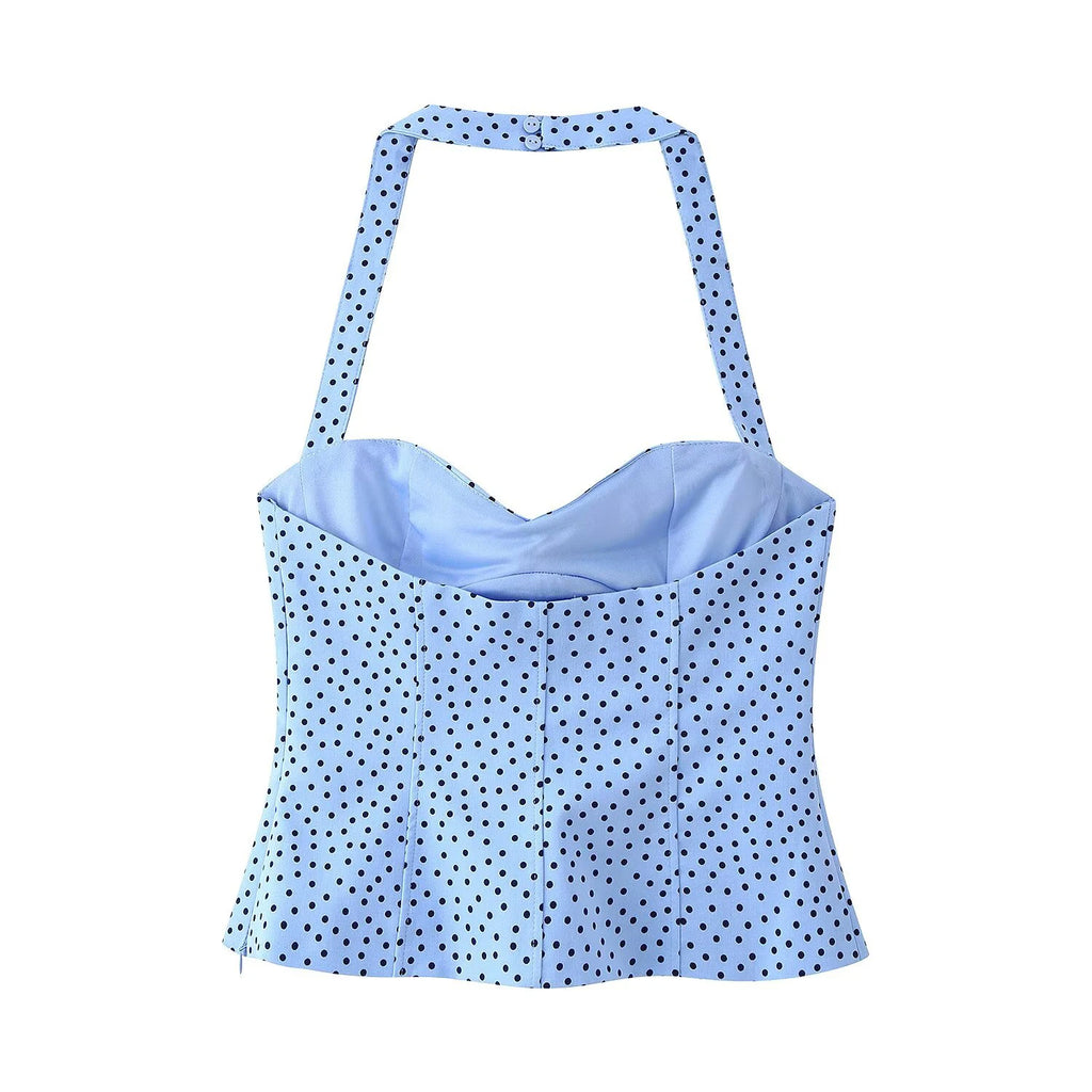 DEEABAE 2026 summer French style hanging neck polka dot camisole vest for women slim fit and slimming ruffled edge sexy top