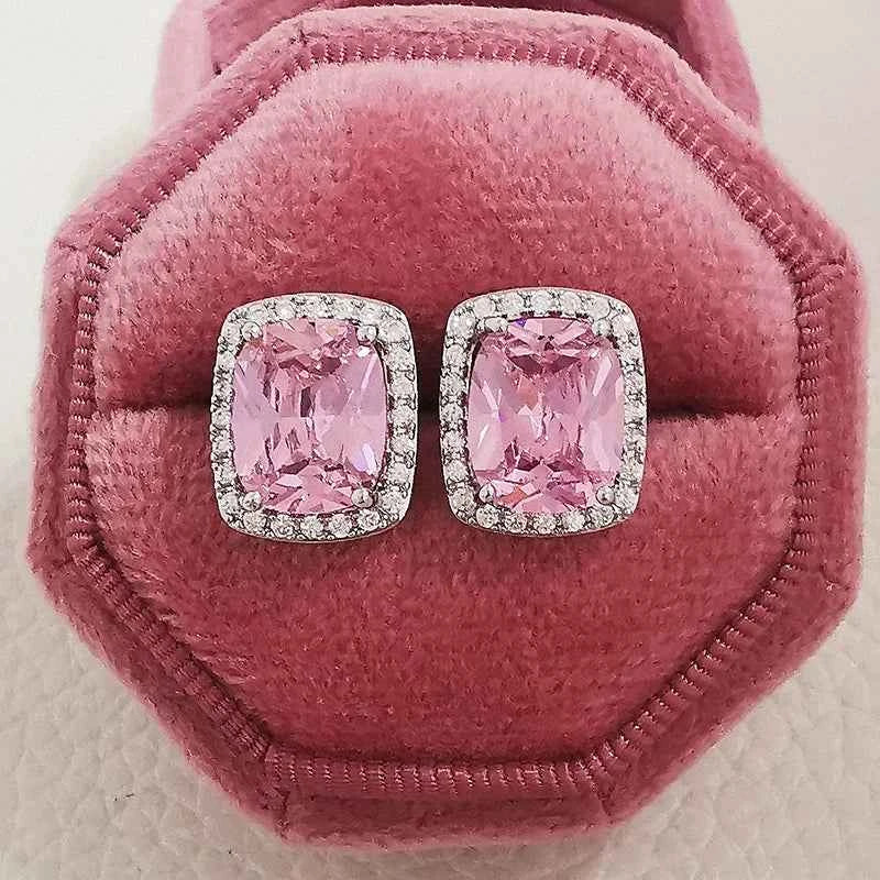 2023 New Arrivals Fashion Luxury silver color korean Zircon Stud Pink Earing Earrings For Women Girl Party Gift Jewelry Z7