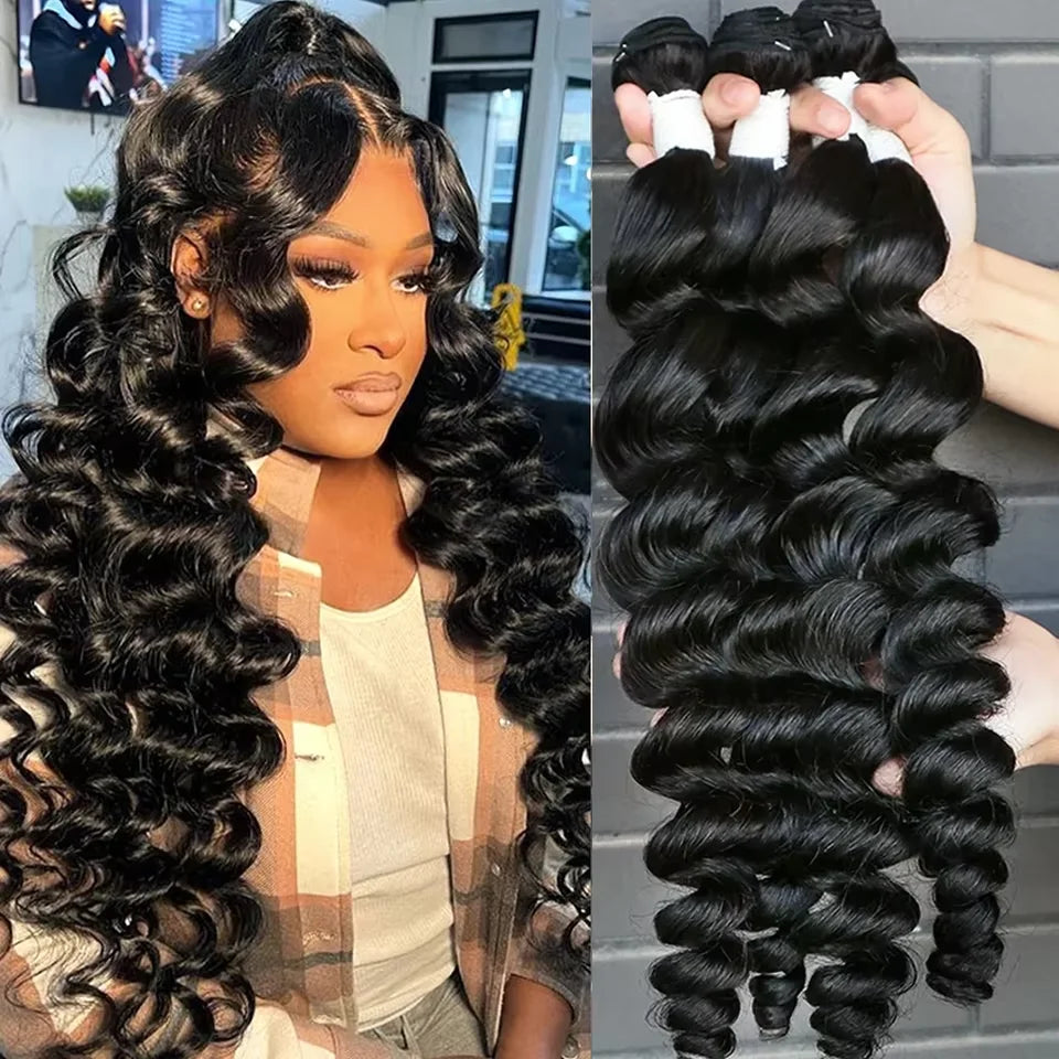 Loose Deep Wave Bundle With Closure Frontal HD Transparent Lace And Closure Virgin Raw Curly Human Hair Bundle Deal Hair Extensi