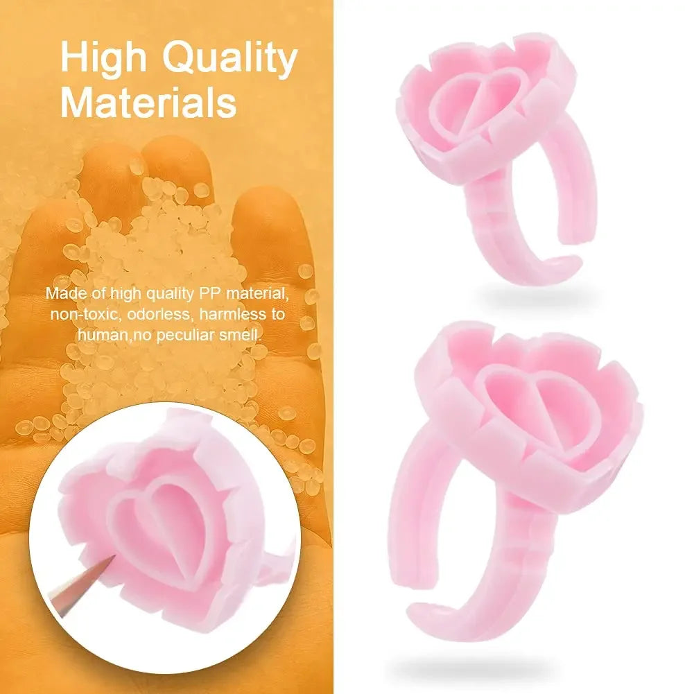 100 PCS Disposable Heart-shaped Plastic Glue Ring Cup Eyelash Extension Tattoo Pigment Holder Pallet Lash Makeup Supplies Tools
