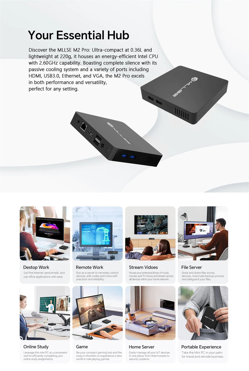 MLLSE Mini PC M2 Pro Intel Gemini Lake Intel J3710 8GB RAM 128GB ROM Dual-Band WiFi 5 Bluetooth 4.2 USB 3.0 Mini Computer