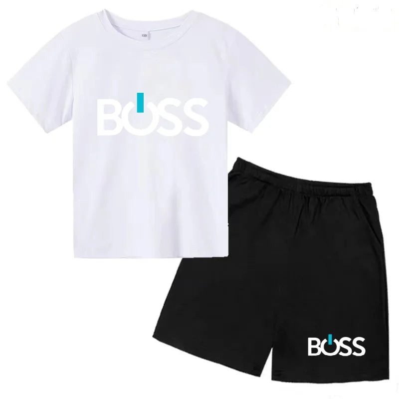 Kids Summer Sportswear 3-12 Years New Letter Fashion T-shirt Coat Boys Girls Toddler Short-sleeved+Shorts Casual Cool Sports Set