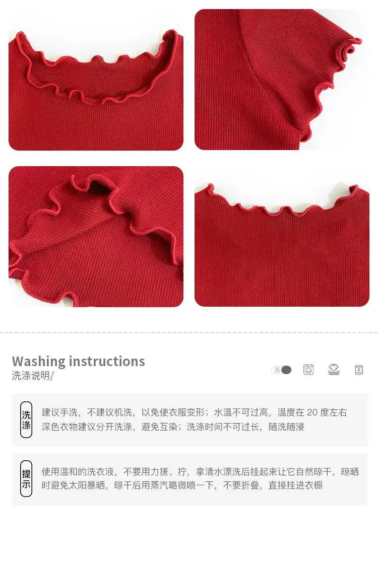 Girls' Casual Ice Silk Short-Sleeve T-Shirt, New Korean Style Children's Ruffled Top, Solid Color, Simple and Versatile