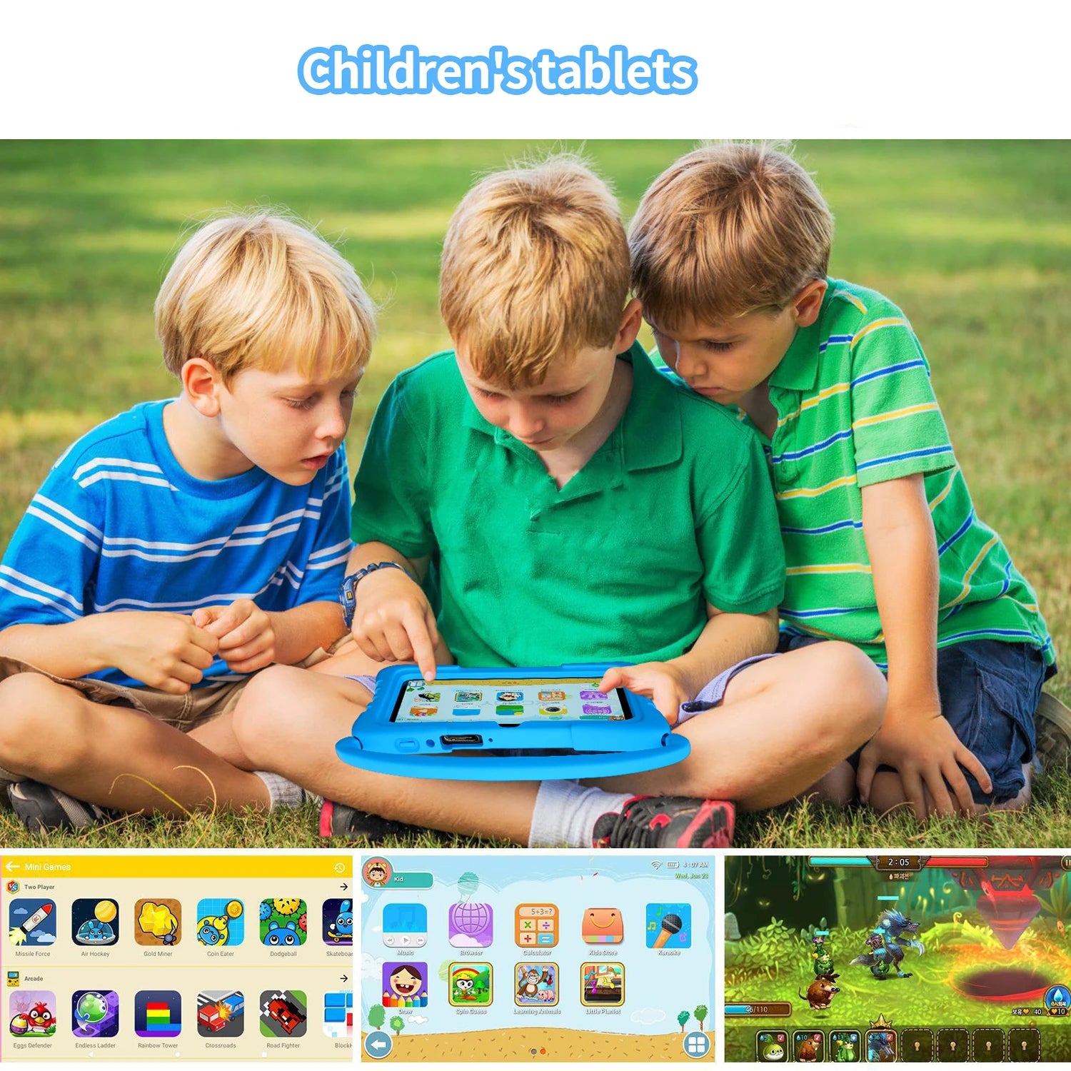 7 Inch Kid Tablet Android 13 Quad Core 4GB RAM 64GB ROM 4000mAh WiFi Bluetooth Children's Gift Kids Software with Silicone Case