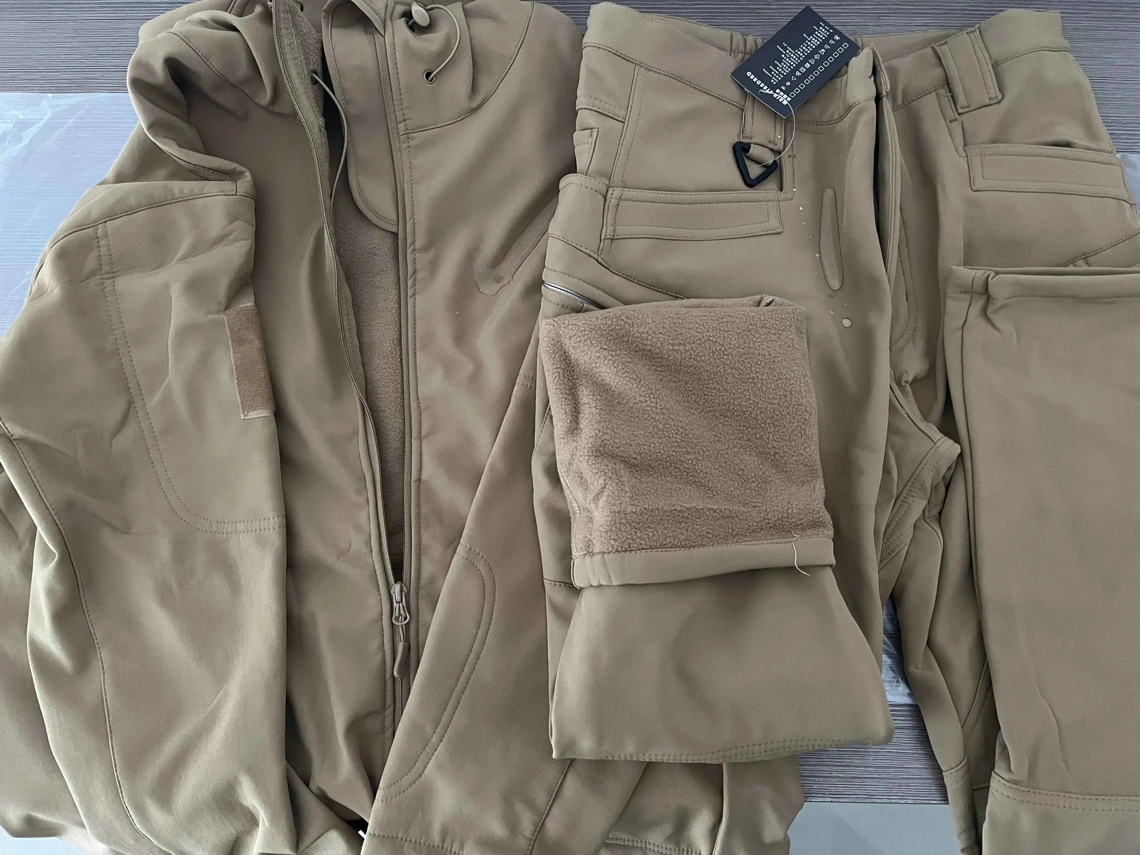 Winter Autumn Tactical Jackets Elastic Men Fleece Waterproof Suits Fishing Warm Hiking Camping Tracksuits Set Hood Coat S-5XL