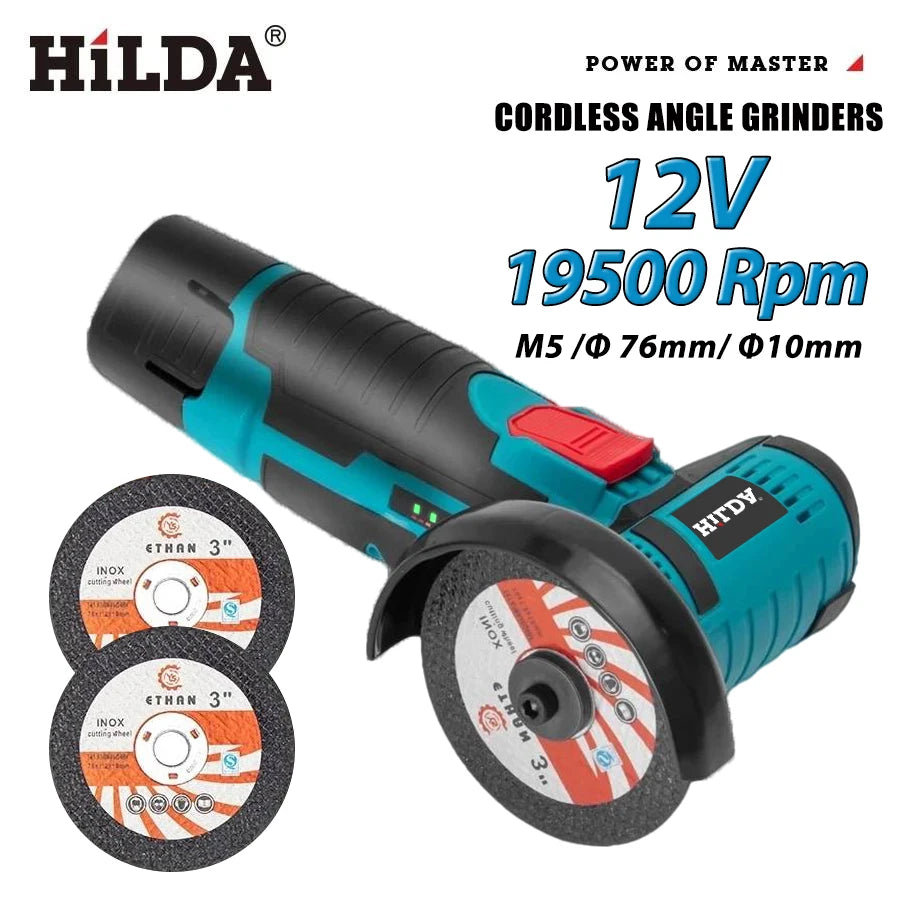 HILDA 3 inch 12V Miniature Rechargeable Angle Grinder with Battery Cutting Blade Polishing Grinder for Cutting Diamond Cordless