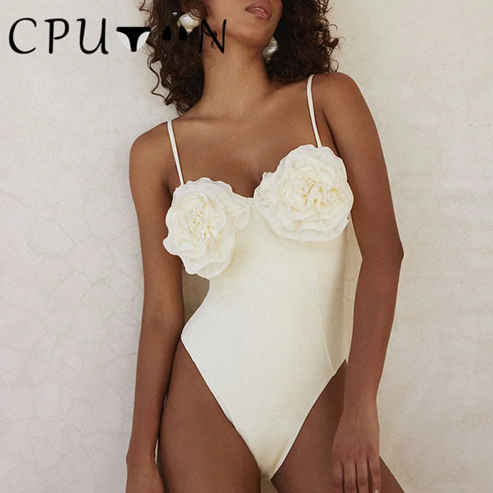 2026 New Sexy White 3D Flower Solid Two Piece Push Up Bikini Set Luxury Swimwear Women Swimsuit Beachwear Summer Bathing Suit