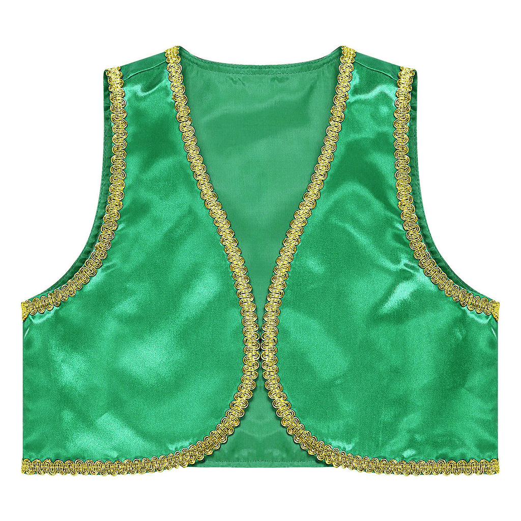 Children Boys Arabian Prince Costume Genies Vest Open Front Golden Genies Waistcoat for Party Halloween Cosplay Fancy Dress Up
