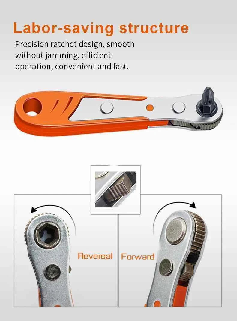 Multifunctional Bidirectional Ratchet Screwdriver Right Angle Magnetic Wrench Cross Shaped Short Screw Orange Tool