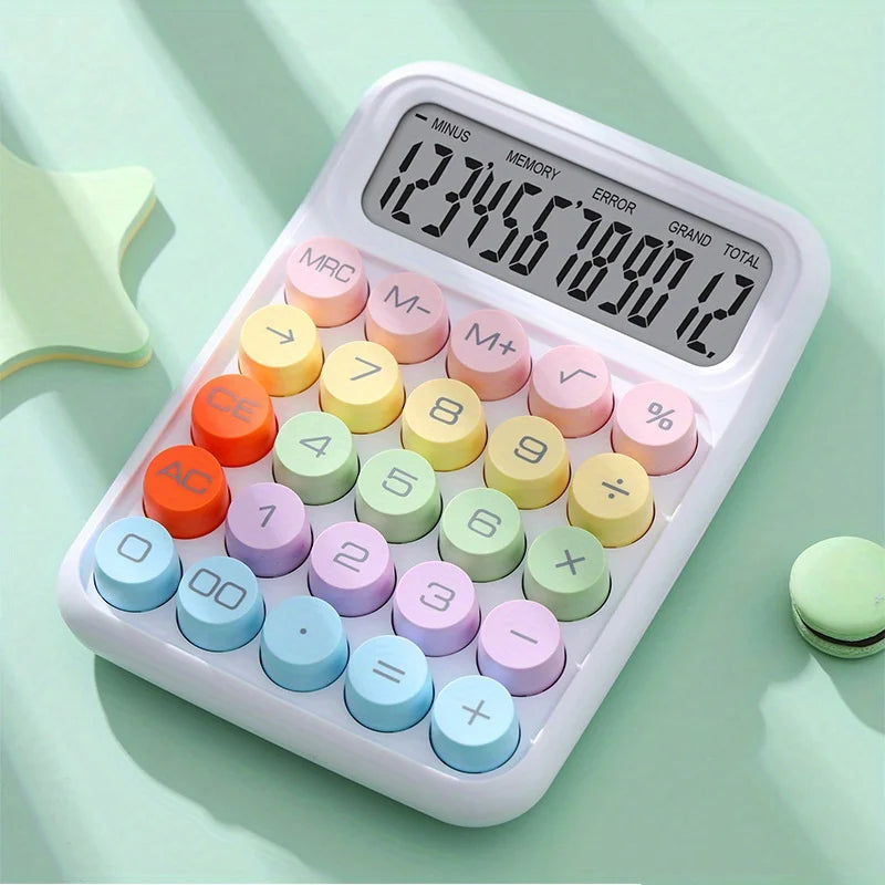 WHITE Color 12-Digit Desktop Calculator With Large LCD And Big Keys
