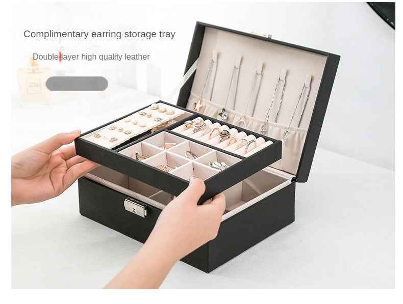 Double-layer Wooden Jewlery Box Ring Box Jewelry Boxes and Packaging with PU Leather Jewelry Storage Organizer and Makeup Case