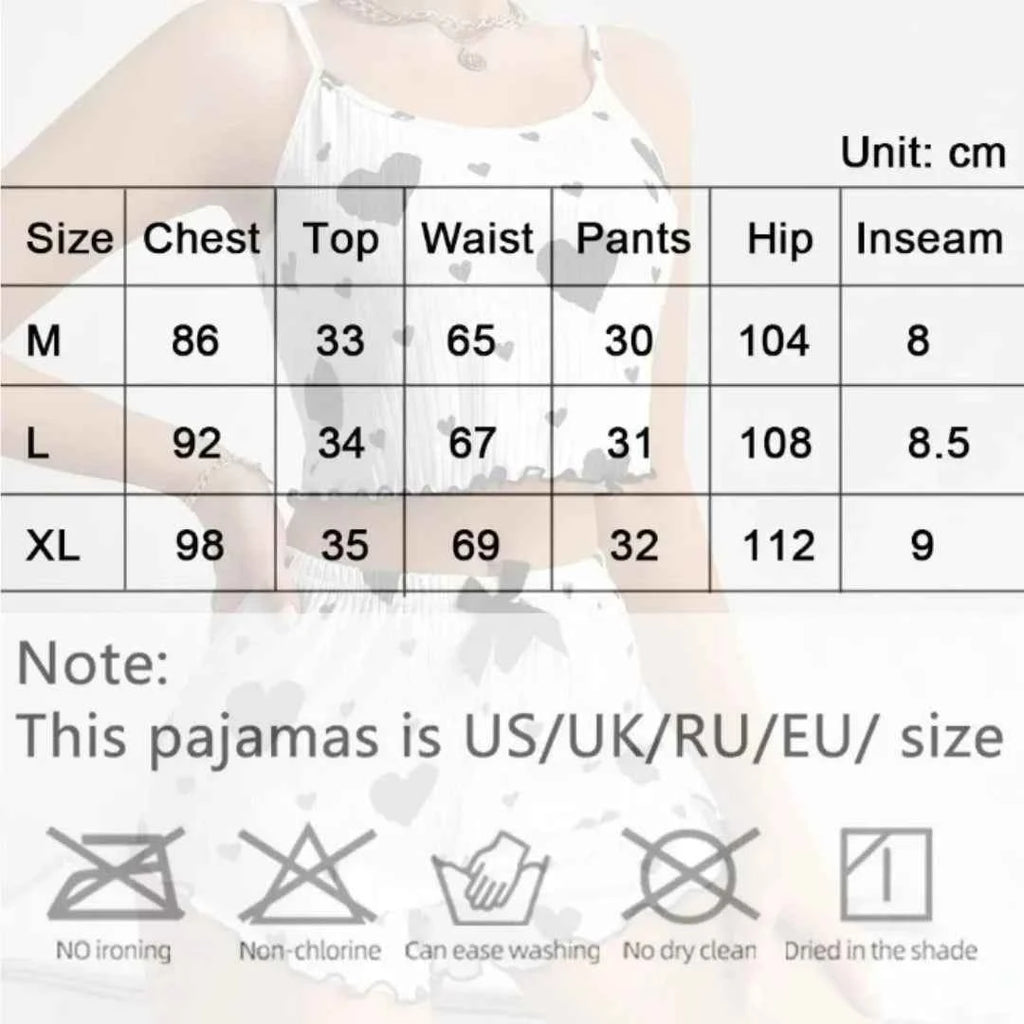 Women's Pajamas Set Sleepwear 2 PCS Short Tank Tops And Shorts S M L White Ventilate Soft Casual Love Printing
