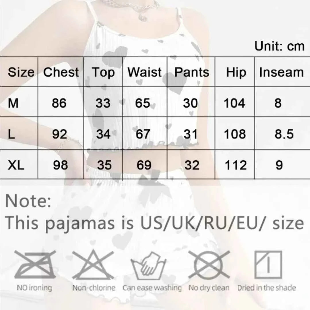 Women's Pajamas Set Sleepwear 2 PCS Short Tank Tops And Shorts S M L White Ventilate Soft Casual Love Printing