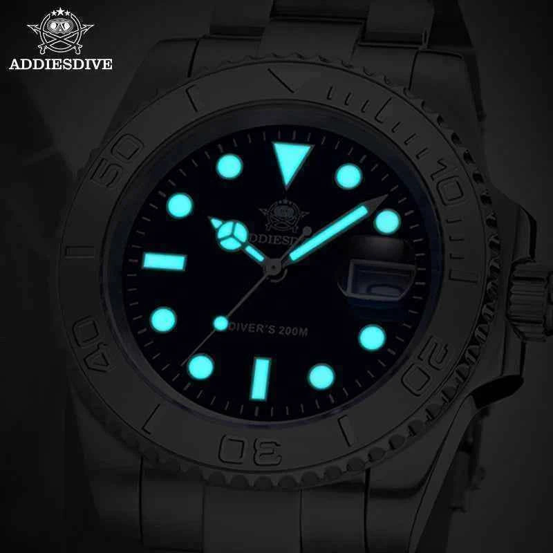 ADDIESDIVE New Luxury Men's Watch Stainless Steel BGW9 Super Luminous Quartz Men's Watch Diver 200m Men Analog Watches MY-H3C