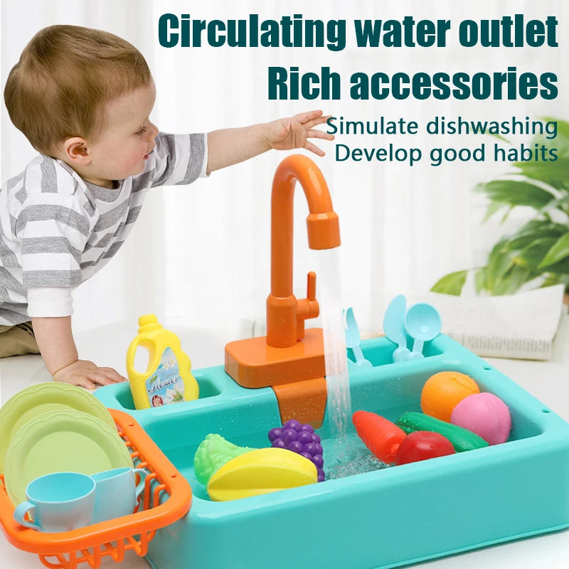 Kids Kitchen Sink Toys Simulation Electric Dishwasher Mini Kitchen Food Pretend Play House Toy Set Children Role Play Girl Toys
