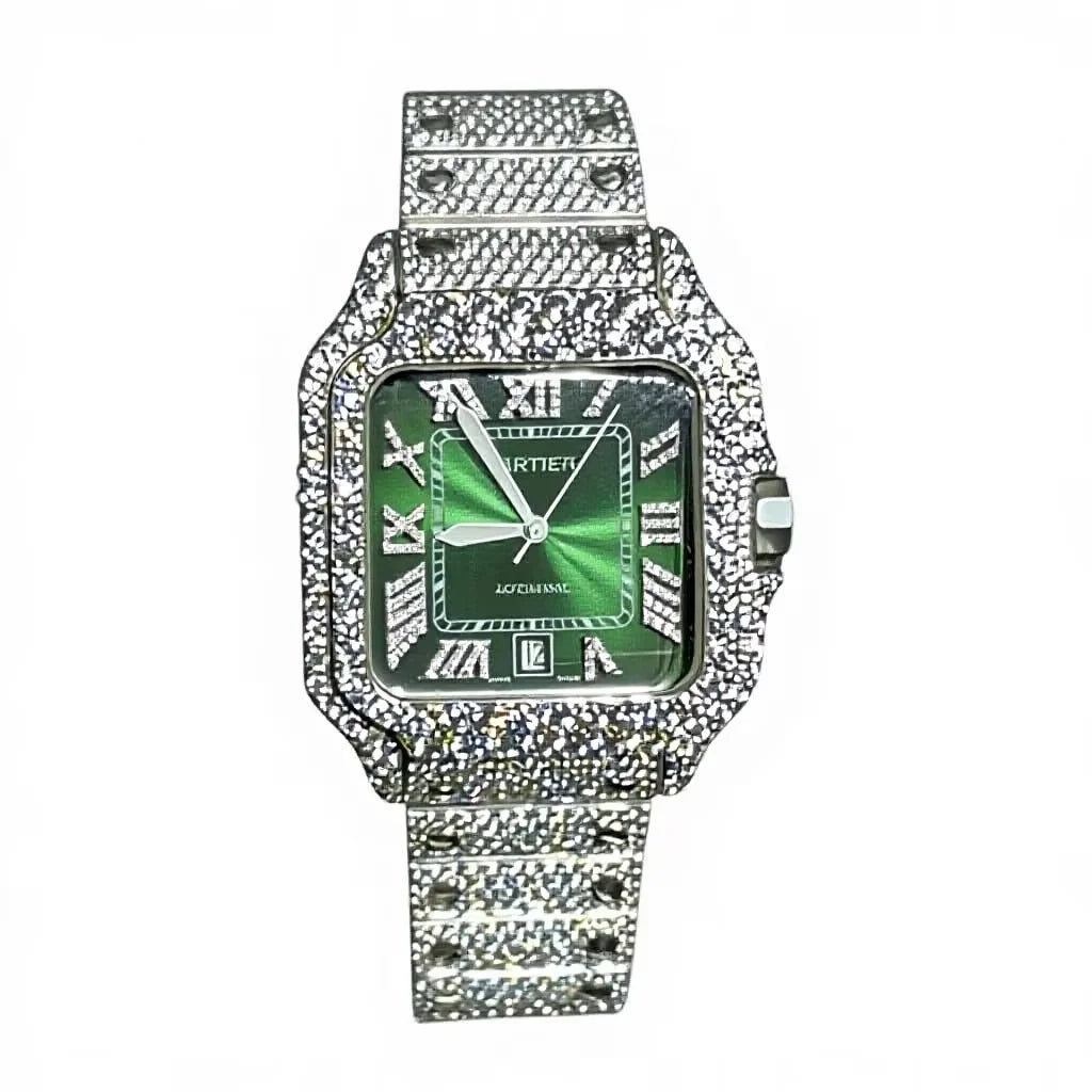Green Luxury Charm Modern Alloy Stainless Steel Fashion Men's Quartz Wrist Watch MIYOTA Movement Glass 3BAR Water Resistant