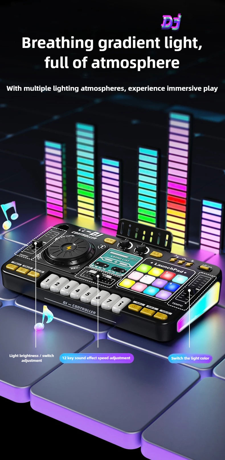 Kids Simulation DJ Mixer Controller Toys Multifunctional Music Effects Electronic Piano Keyboard Learning Birthday Gift Boy Girl