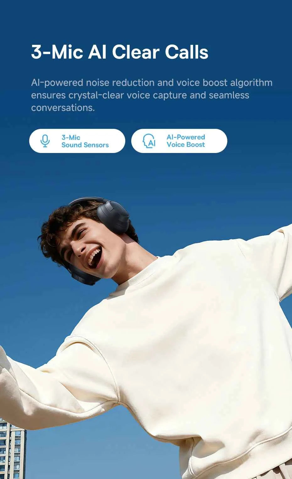 Baseus Bass EH10 NC Wireless Headphones Bluetooth 6.0 Noise Canceling 45dB Over Ear HeadsetSpatial Audio Earphone 80H Time