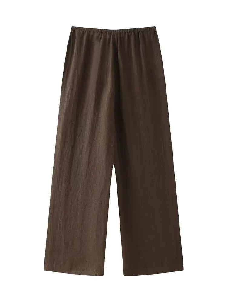 Willshela Women Fashion 2 Piece Set Solid Lace Up Shirts & Vintage Elastic Waist Trousers Feamle Chic Lady Pants Sets