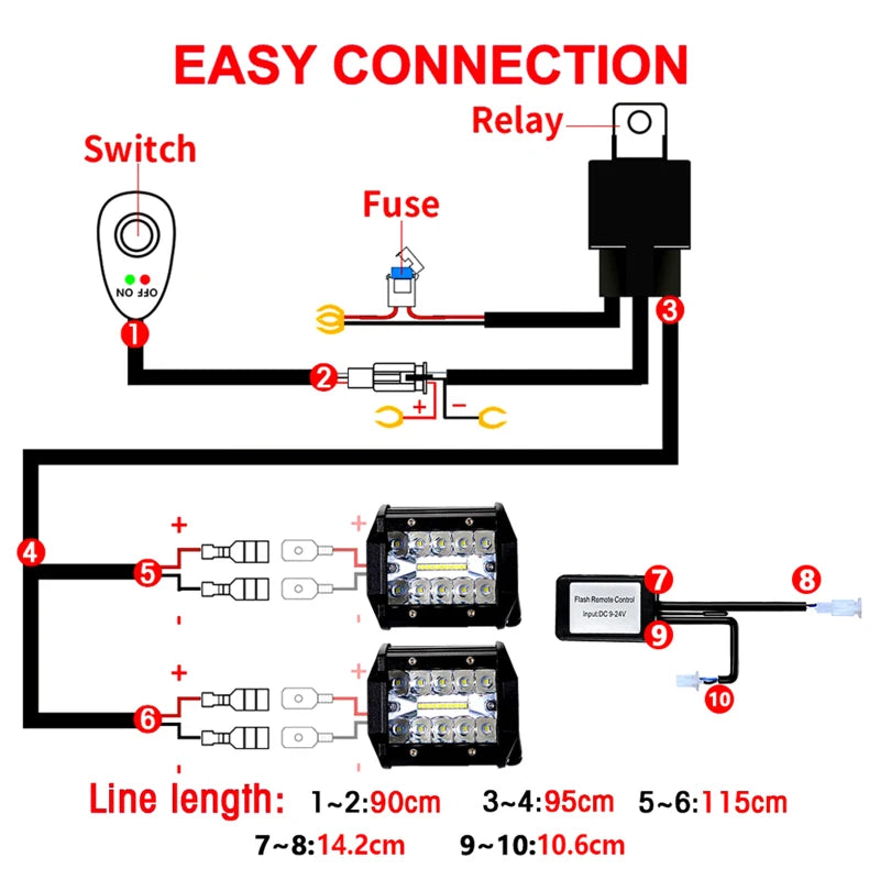 LED Light Bar Wiring Harness Kit 2 Leads Wireless Remote Control Wiring Harness Kit 18AWG Core Cable Wiring Harness Kit for Car