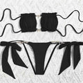 Sexy Rhinestone Chain Micro Thong Bikini Women Swimwear Ruffled Bandeau Swimsuit Knotted Bathing Swimming Suit Bikinis Sets 2026