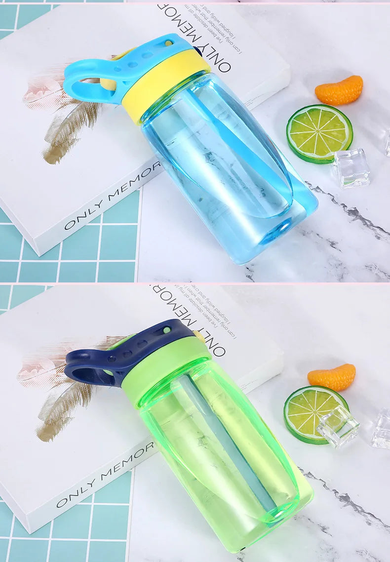 480ML Water Bottle With Straw Portable Plastic Bottles Outdoor Leakproof Cup Kids Girls Summer Cold Water Juice Drinking Bottle