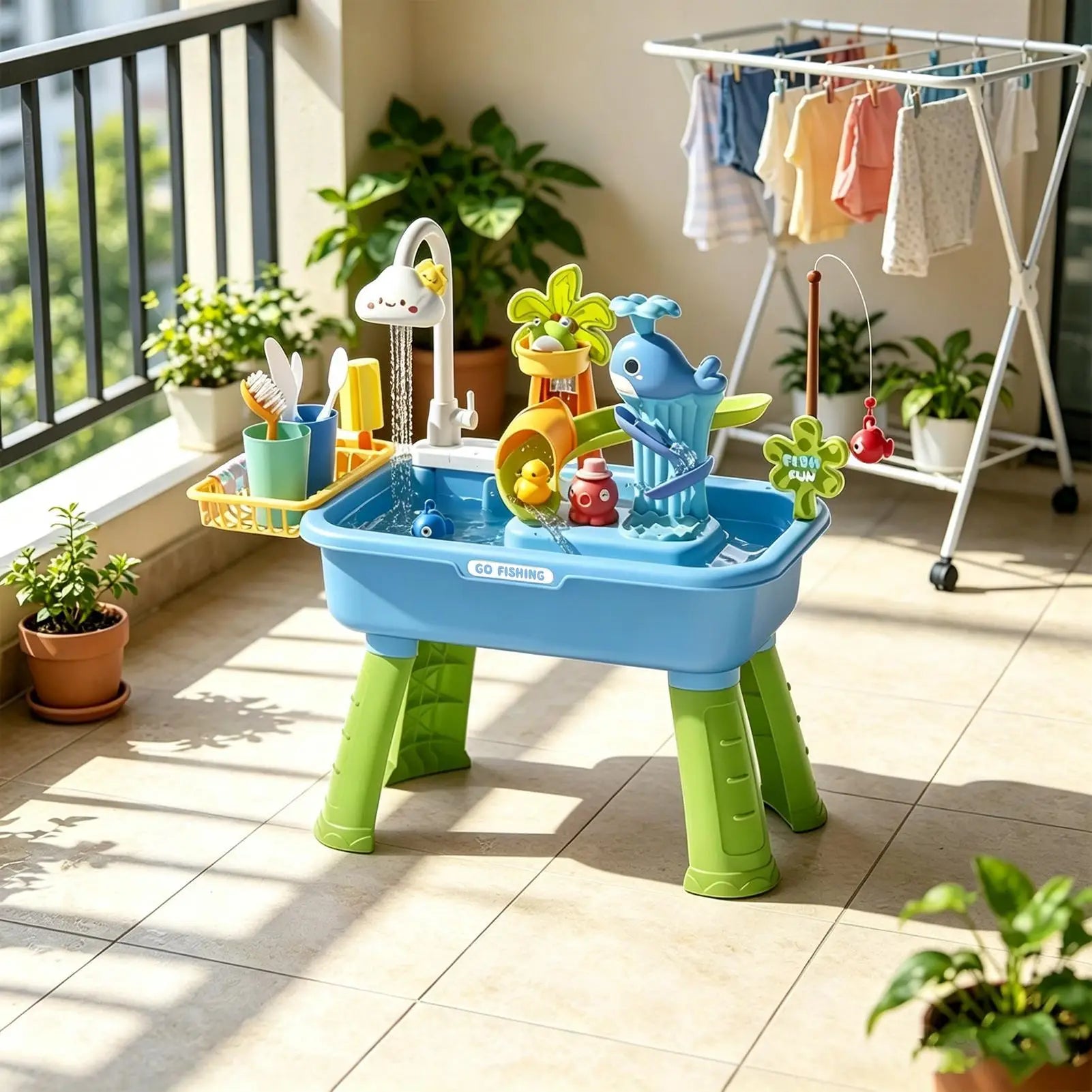 Water Table for Kids Summer Toys Play Sink with Running Water for Boys Girls Preschoolers Backyard Patio Beach Camping Daycare