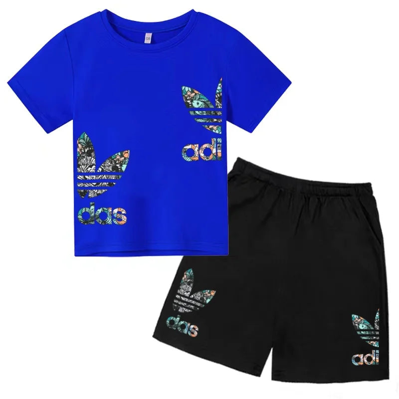 Kids T-shirt Set Colorful Letter Print Boys Girls 3-12Yrs Gift Short-sleeved+shorts 2P Round Neck Sports Casual Charming Clothes