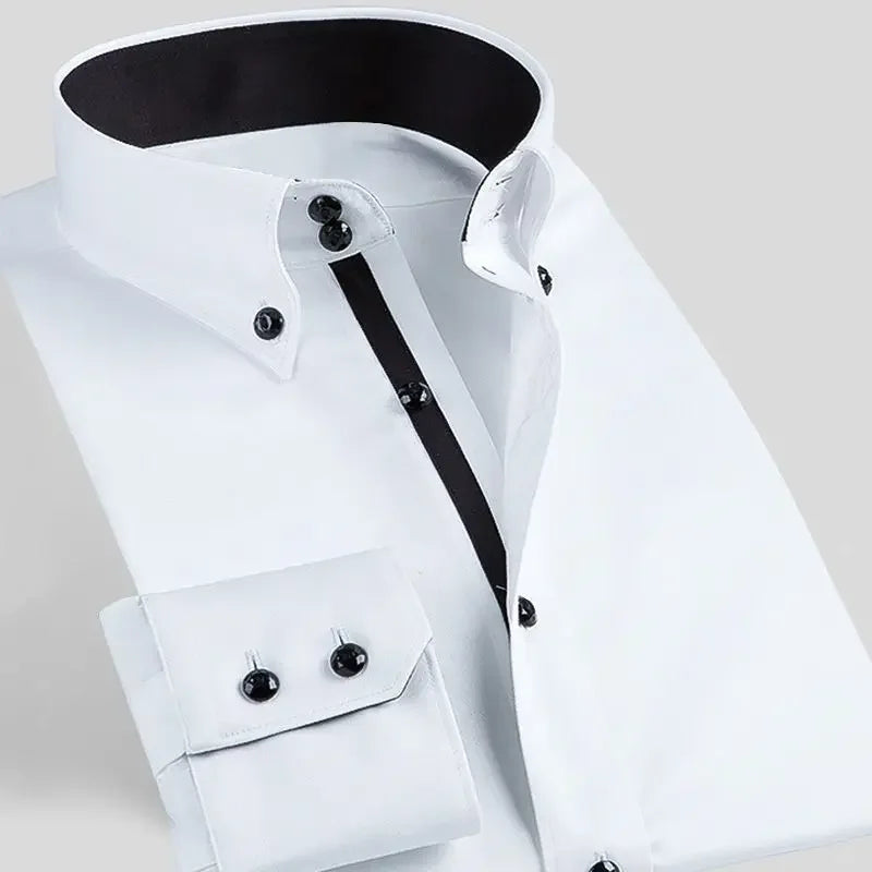 Men's Dress Shirts with New Stretch and Anti-Wrinkle Technology, Long Sleeve Business Blouse for Slim Fit Camisa Social