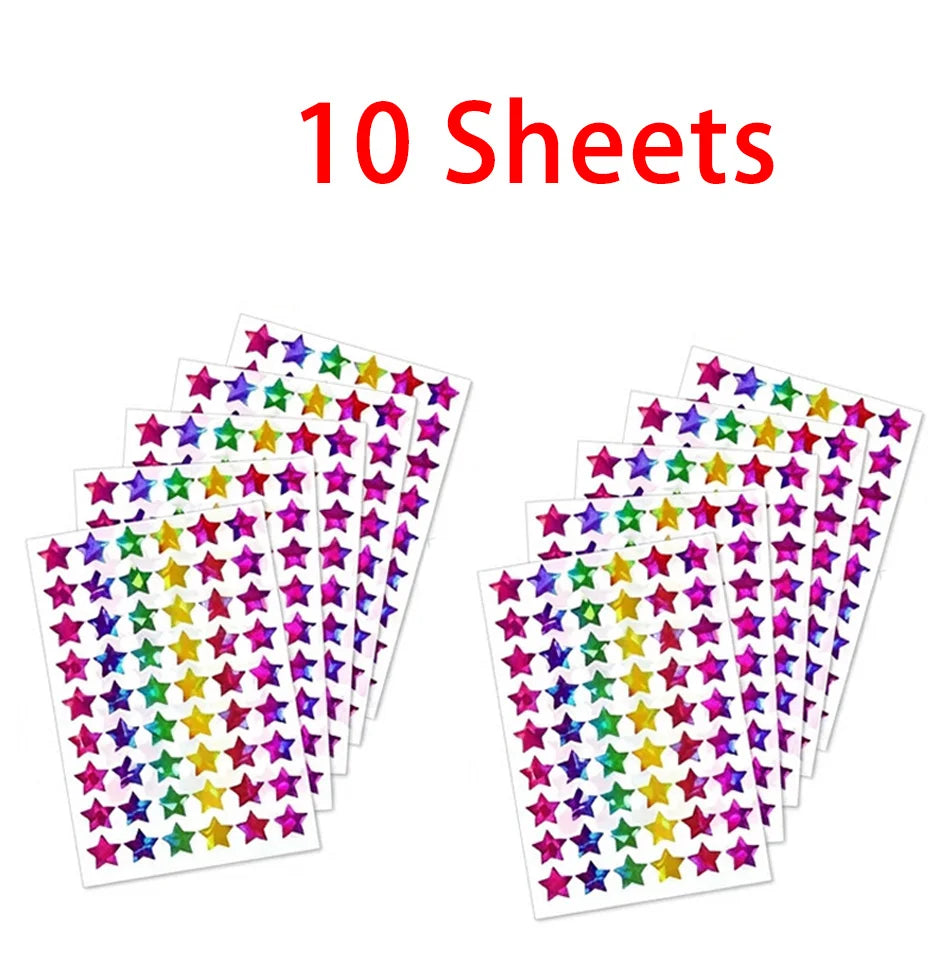 Kids Reward Sticker Stars Flowers Hearts Dots Sparkly Holographic Stickers Behavior Chart School Student Supplies DIY Decoration